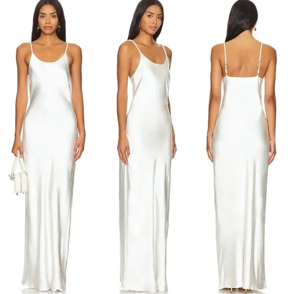 Solid & Striped X The Selena Satin Dress with Beaded Pearls Straps. Retail: $318 - Picture 2 of 7